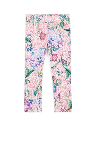 Roberto Cavalli Kids' Floral And Leopard-print Leggings In Pink