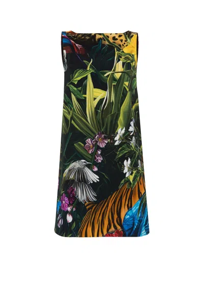 Roberto Cavalli Floral And Leopard-print Mini Dress In Multicolor
