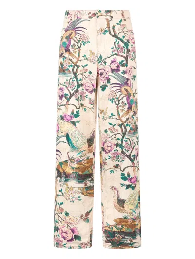 ROBERTO CAVALLI FLORAL-BIRD PRINT JEANS