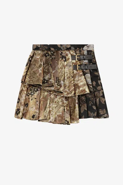 Roberto Cavalli Floral-brocade Mini Skirt In Marrone