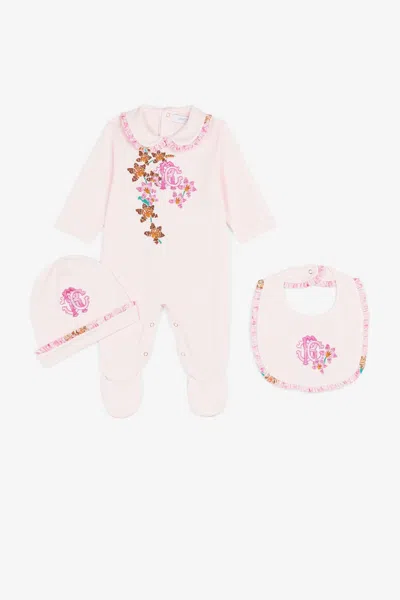 Roberto Cavalli Floral-embroidered Babygrow Set In Pink