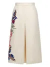 Roberto Cavalli Floral-embroidered Midi Skirt In Neutrals