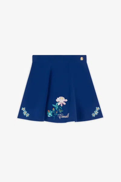 Roberto Cavalli Kids' Floral-embroidered Skirt In Blue