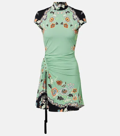 Roberto Cavalli Floral Gathered Jersey Minidress In Multi