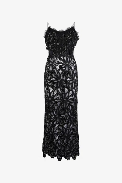 Roberto Cavalli Lace-embellished Maxi Dress In Black