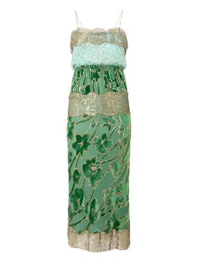 Roberto Cavalli Floral-lace Midi Dress In Green