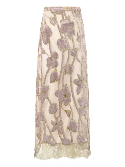 Roberto Cavalli Floral-lace Midi Skirt In Neutral