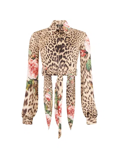 Roberto Cavalli Floral Leopard-print Shirt In Multi