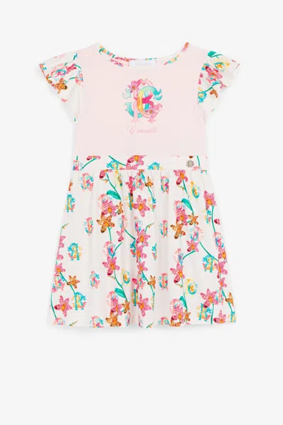 Roberto Cavalli Kids' Floral Logo-print T-shirt Dress In Pink