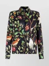 Roberto Cavalli Floral Long Sleeve Collared Top In Black
