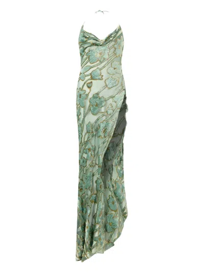 Roberto Cavalli Floral-pattern Asymmetrical Dress In Green