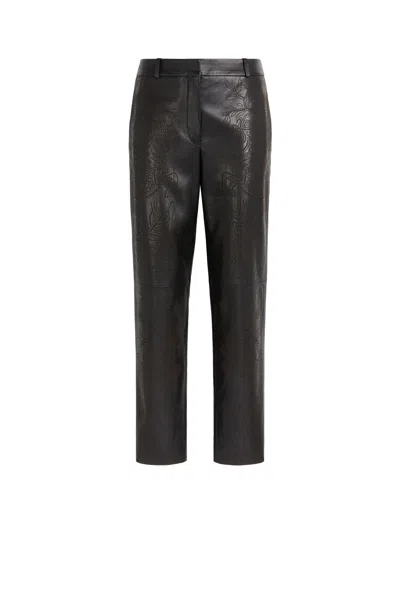 Roberto Cavalli Floral-pattern Cropped Leather Trousers In Black