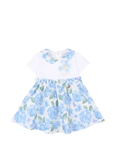 Roberto Cavalli Babies' Floral Peter Pan Collar Dress In White