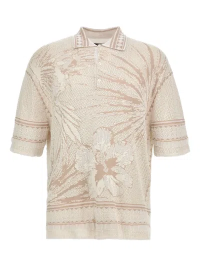 Roberto Cavalli Floral Polo Sweater In Neutral