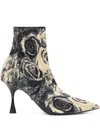 Roberto Cavalli Floral-print Ankle Boots In Neutrals