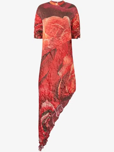 ROBERTO CAVALLI FLORAL-PRINT ASYMMETRIC DRESS