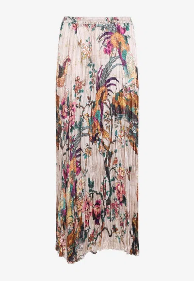 Roberto Cavalli Floral Print Asymmetric Silk Midi Skirt