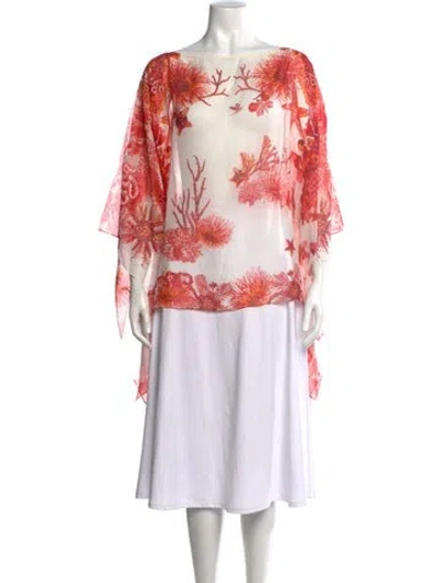 Pre-owned Roberto Cavalli Floral Print Bateau Neckline Top In White