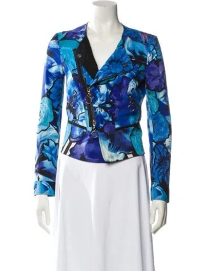 Pre-owned Roberto Cavalli Floral Print Blazer In Blue