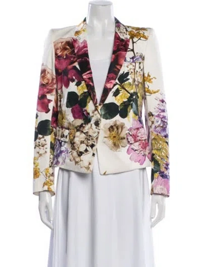 Pre-owned Roberto Cavalli Floral Print Blazer In White