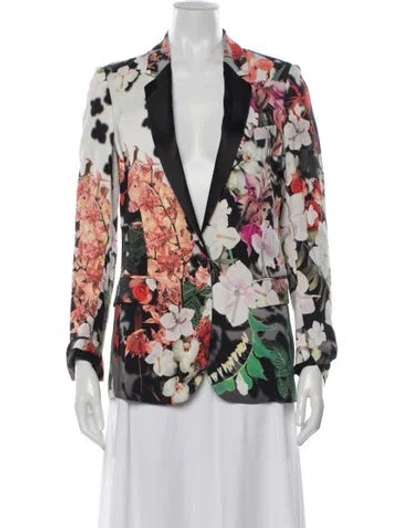 Pre-owned Roberto Cavalli Floral Print Blazer In White