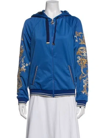 Pre-owned Roberto Cavalli Floral Print Bomber Jacket In Blue