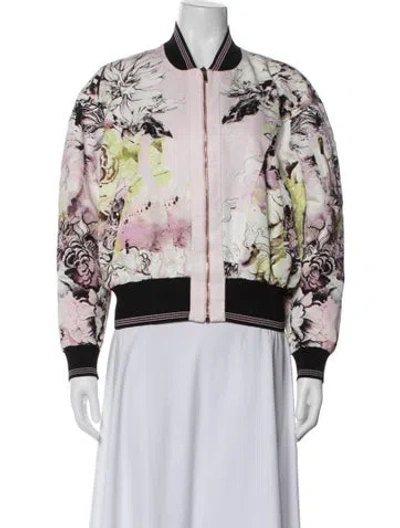 Pre-owned Roberto Cavalli Floral Print Bomber Jacket In White
