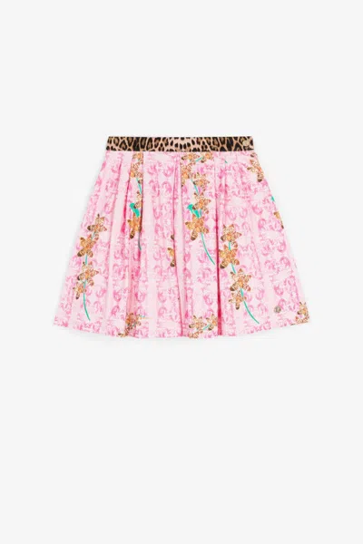 Roberto Cavalli Floral-print Contrast Skirt In Pink
