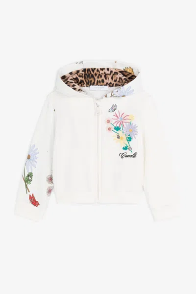 Roberto Cavalli Kids' Floral-print Cotton Hoodie In White