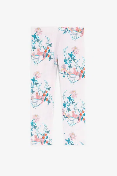 Roberto Cavalli Floral-print Cotton Leggings In Pink