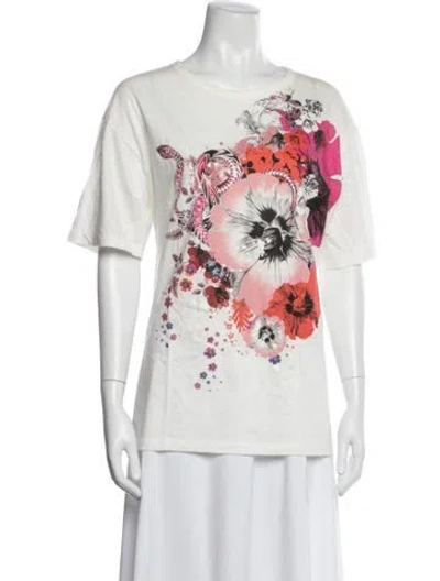 Pre-owned Roberto Cavalli Floral Print Crew Neck T-shirt In White