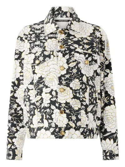Roberto Cavalli Floral Print Denim Jacket In Multi