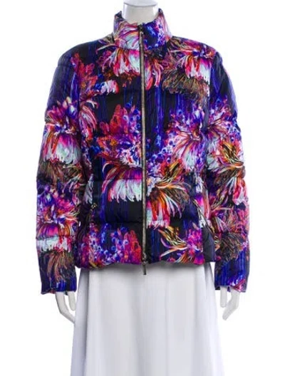 Pre-owned Roberto Cavalli Floral Print Down Coat In Purple