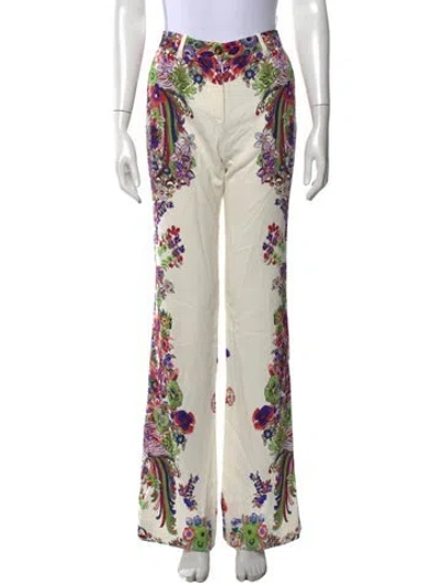 Pre-owned Roberto Cavalli Floral Print Flared Pants In Neutrals