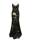 Roberto Cavalli Floral Spaghetti Strap Dress With Side Slit In Black
