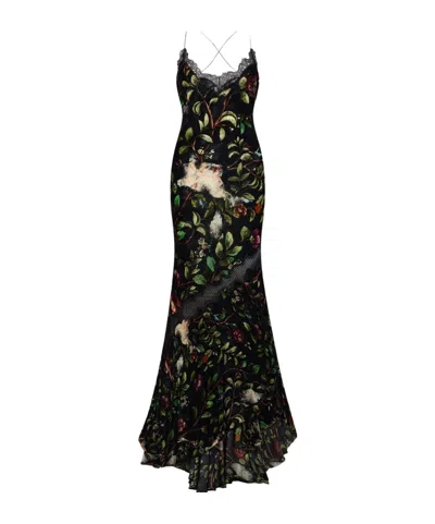Roberto Cavalli Floral-print Gown In Black