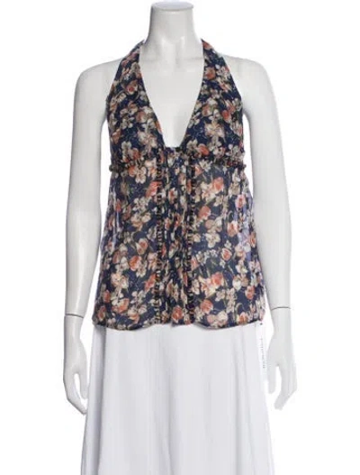 Pre-owned Roberto Cavalli Floral Print Halterneck Blouse In Blue