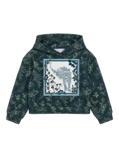 Roberto Cavalli Kids' Floral Print Hooded Sweatshirt In Multi