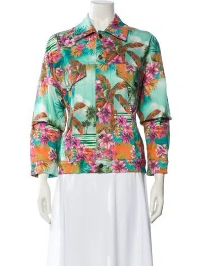 Pre-owned Roberto Cavalli Floral Print Jacket In Green