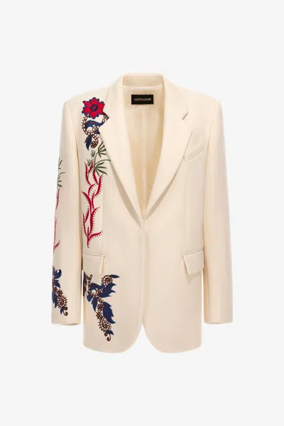 Roberto Cavalli Floral Print Jacket In Neutral