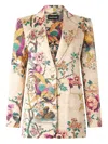 Roberto Cavalli Silk Jacket With Flower And Pheasant Print In Metallic