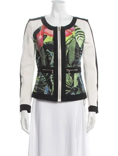 Pre-owned Roberto Cavalli Floral Print Jacket In White