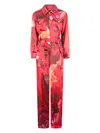Roberto Cavalli Rose-print Shirt-style Jumpsuit In Rot