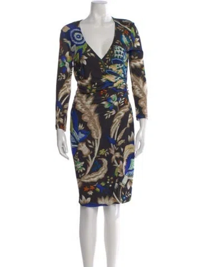 Pre-owned Roberto Cavalli Floral Print Knee-length Dress In Black