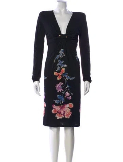 Pre-owned Roberto Cavalli Floral Print Knee-length Dress In Black