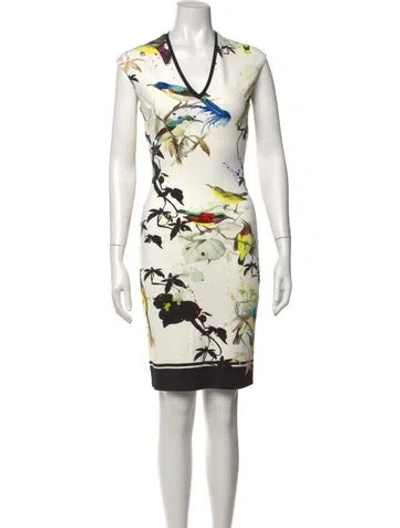 Pre-owned Roberto Cavalli Floral Print Knee-length Dress In Neutral