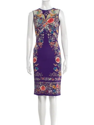 Pre-owned Roberto Cavalli Floral Print Knee-length Dress In Purple