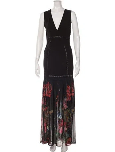 Pre-owned Roberto Cavalli Floral Print Long Dress In Black