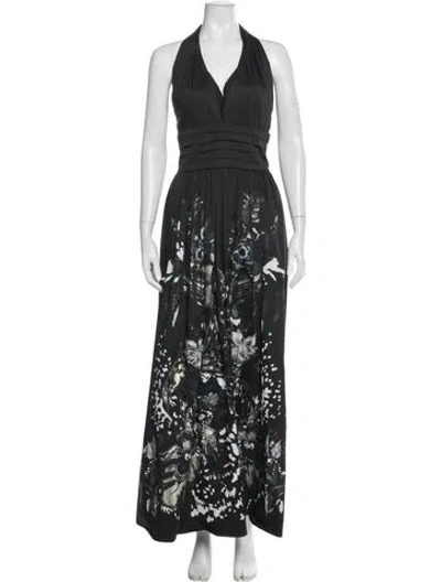 Pre-owned Roberto Cavalli Floral Print Long Dress In Black