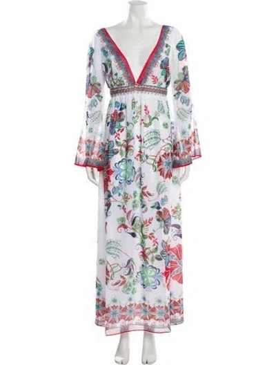 Pre-owned Roberto Cavalli Floral Print Long Dress W/ Tags In White